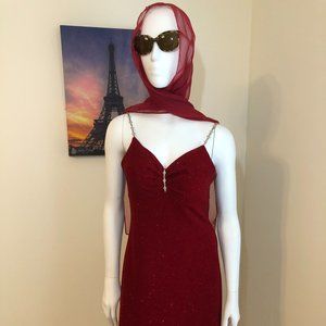 Cache Red Sparkle Dress w/Rhinestone straps